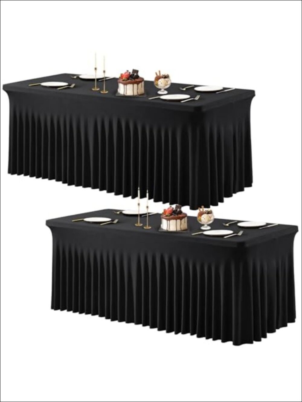 2 Pack Spandex Table Cover with Skirt 6ft Rectangle One-Piece Stretch Tablecloth